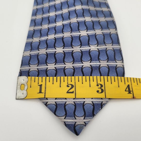 NWOT Belisi Men's Blue Gray Striped Silk Tie OS - Picture 3 of 6